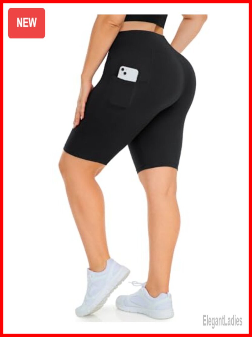 Plus Size 8" Biker Shorts with Pockets, High Waisted Tummy Control Yoga Shorts